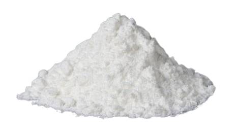 Close-up of white crystalline zinc chloride powder piled on white background