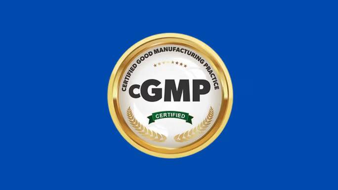 Gold medal cGMP certified good manufacturing practice seal with stars and laurels