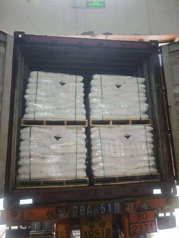 Zinc chloride bags loaded into a 20ft shipping container