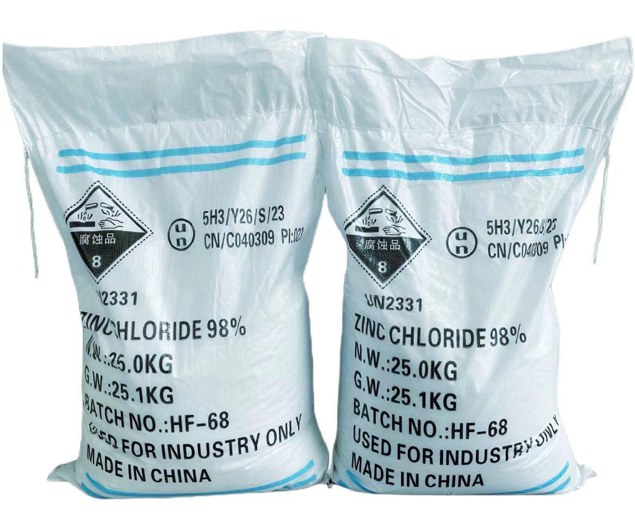 Zinc chloride bags prepared for bulk international shipment
